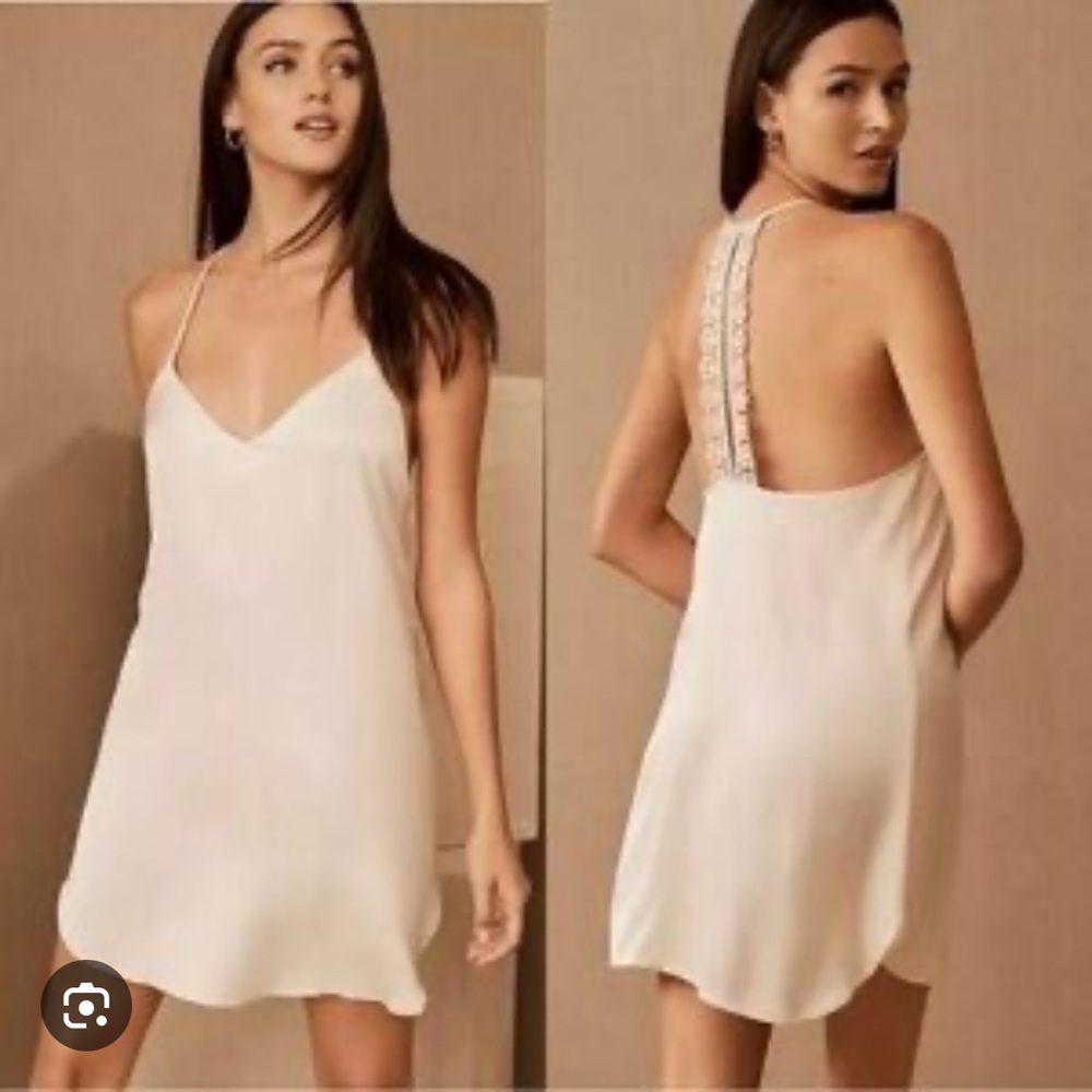BHLDN Anthropologie Annet Chemise Satin Mini Slip Dress XS Silver Bridal Viscose
